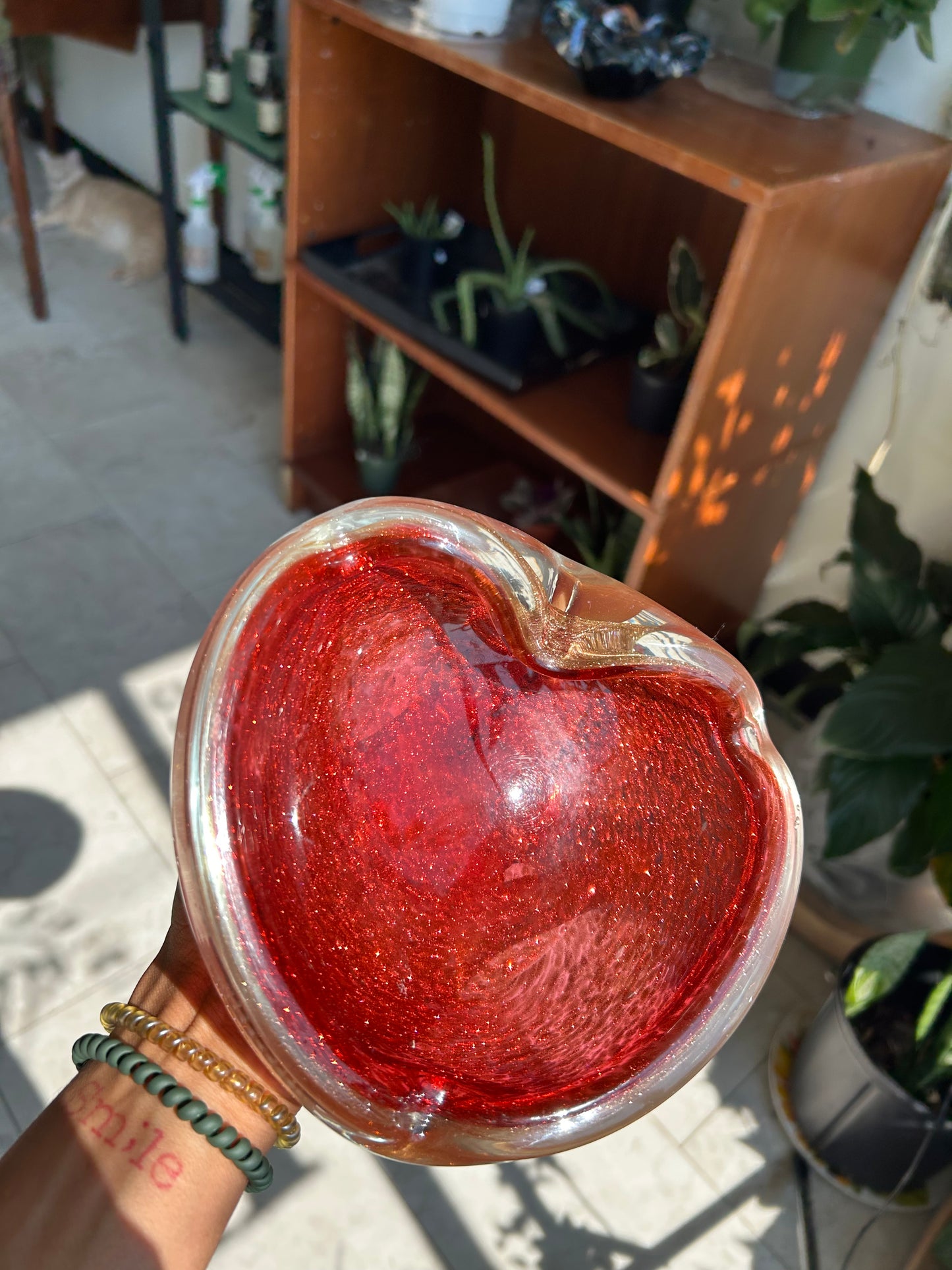 Heart-Shaped Murano-Style Aventurine Bowl