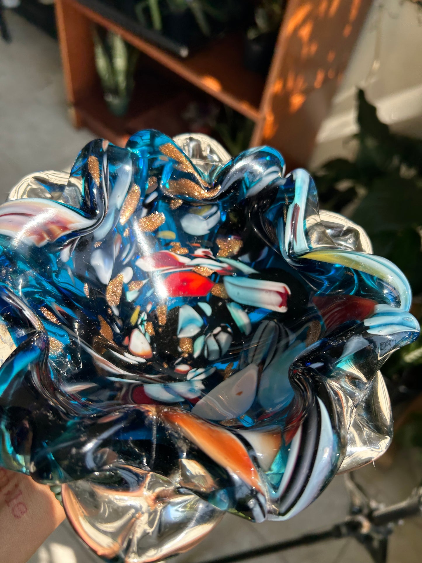 Murano-Style Aventurine Art Glass Bowl