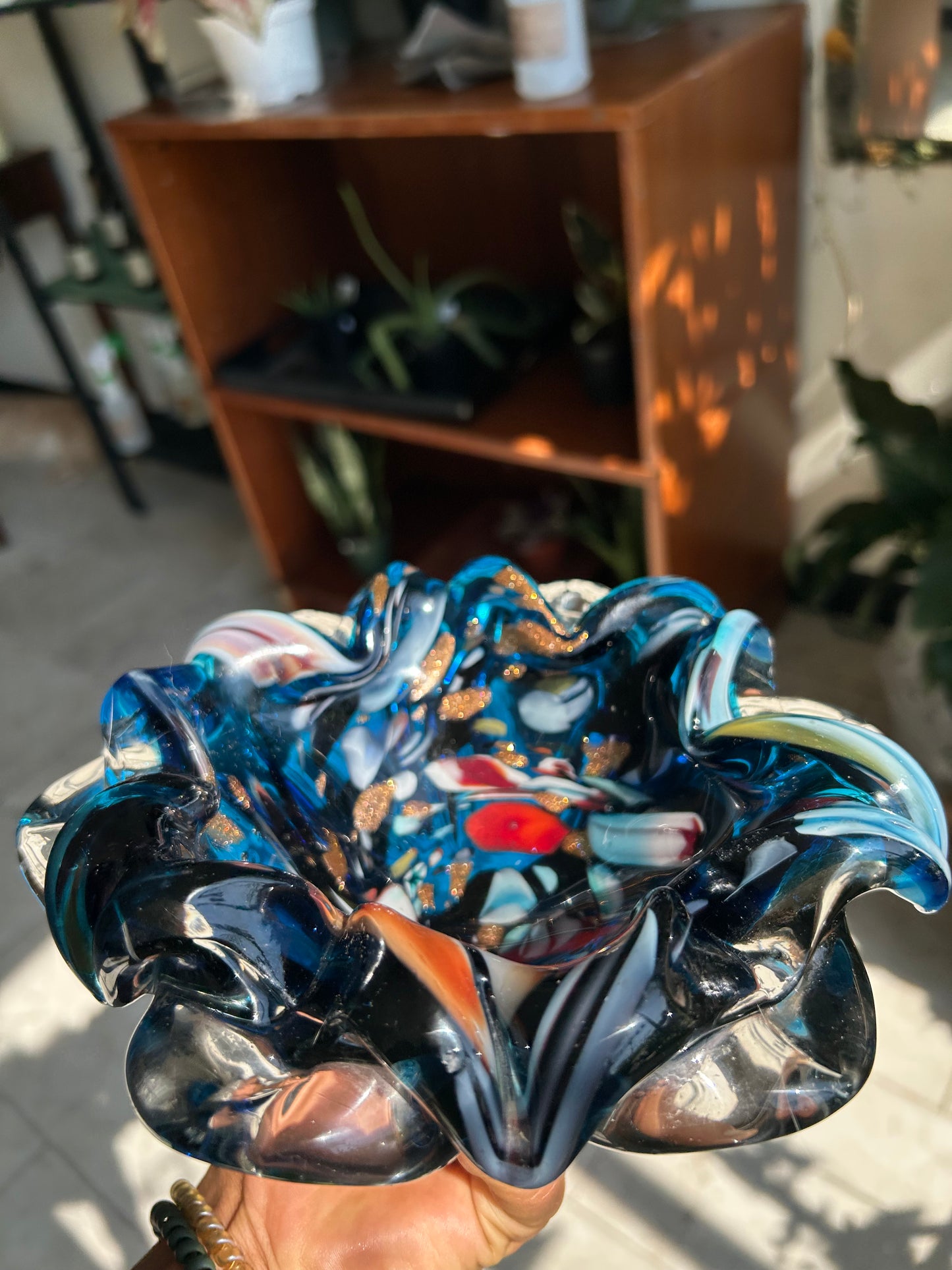 Murano-Style Aventurine Art Glass Bowl
