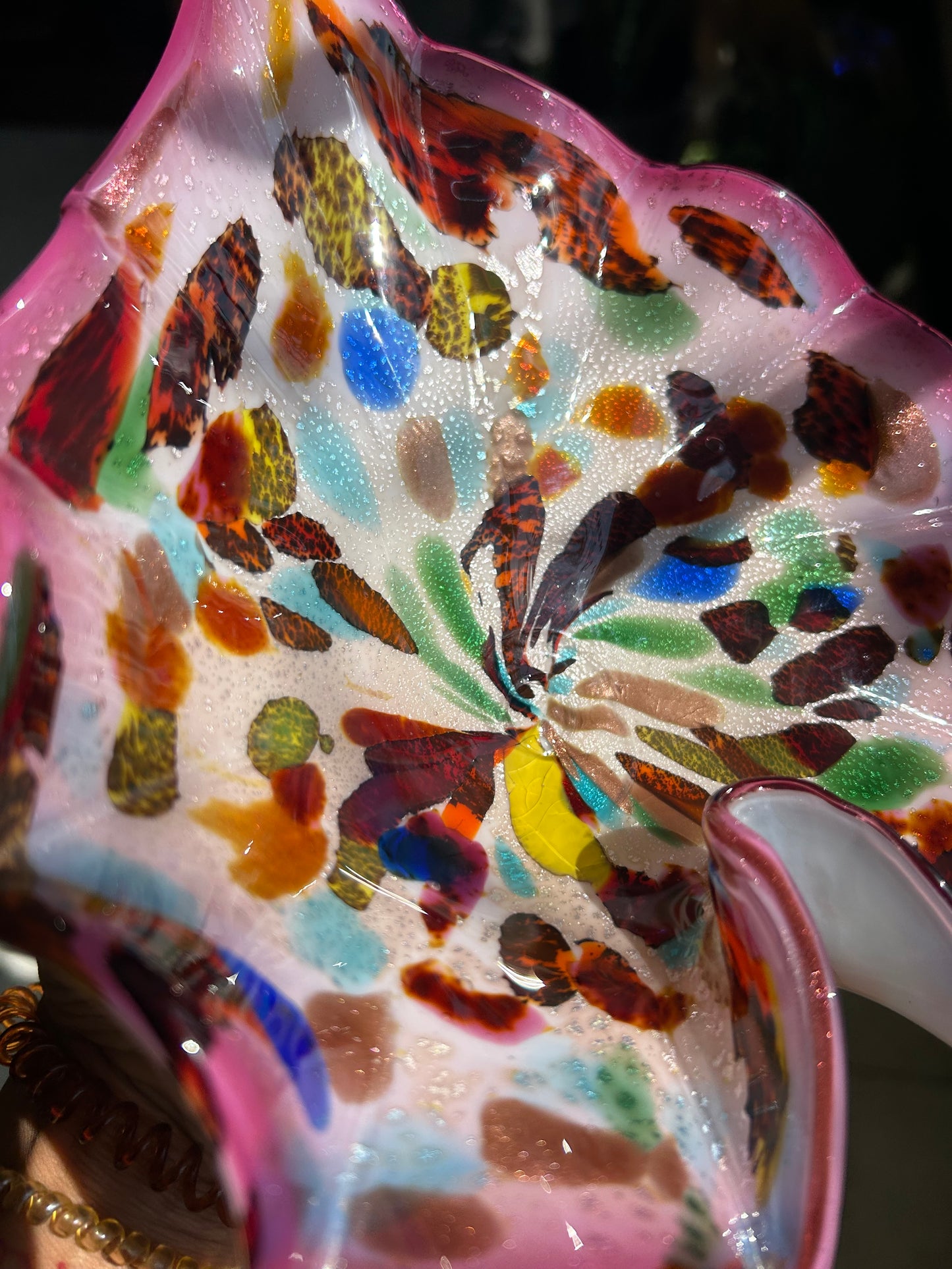 Murano-Style Confetti Art Glass Leaf Bowl
