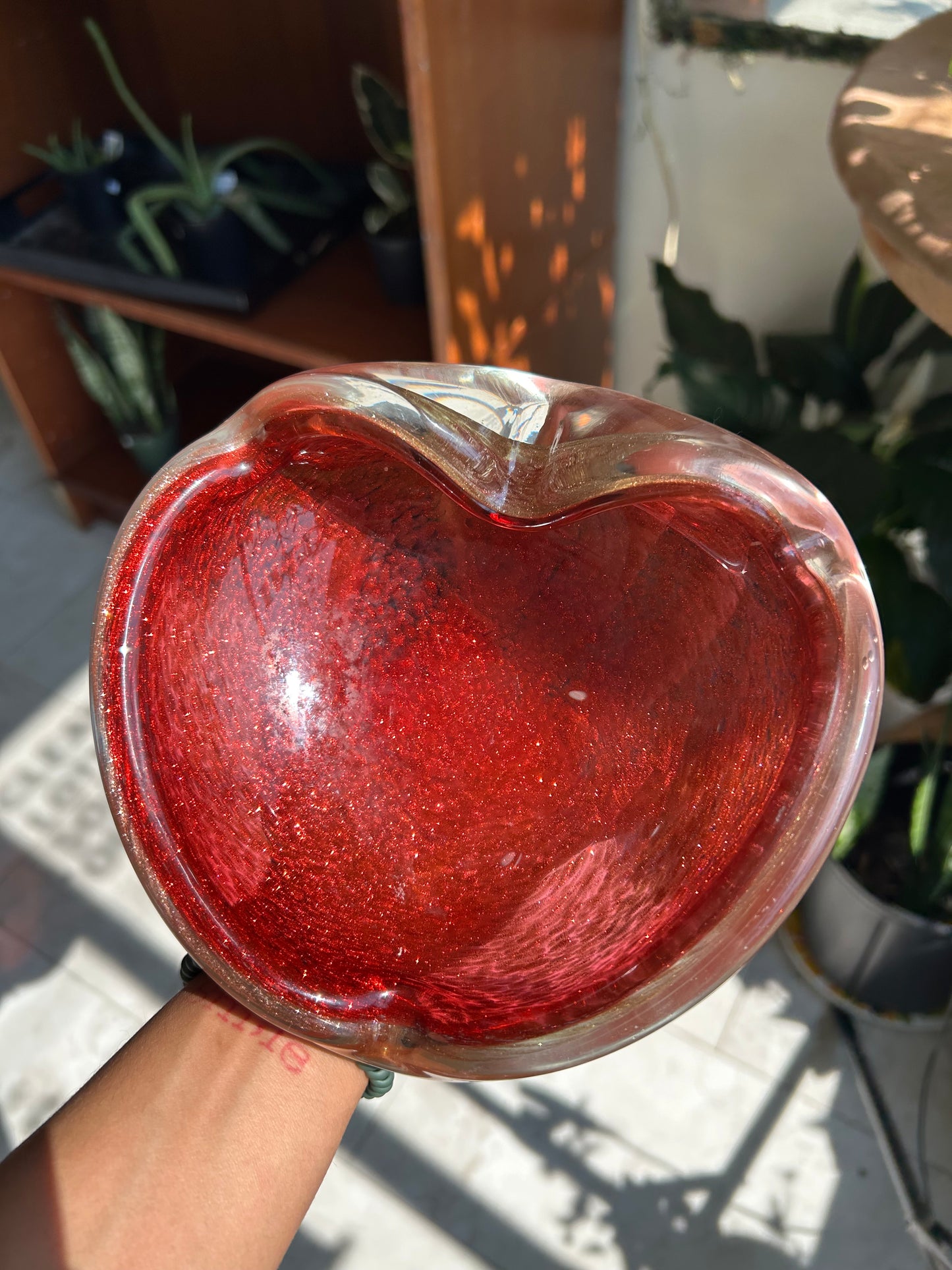 Heart-Shaped Murano-Style Aventurine Bowl