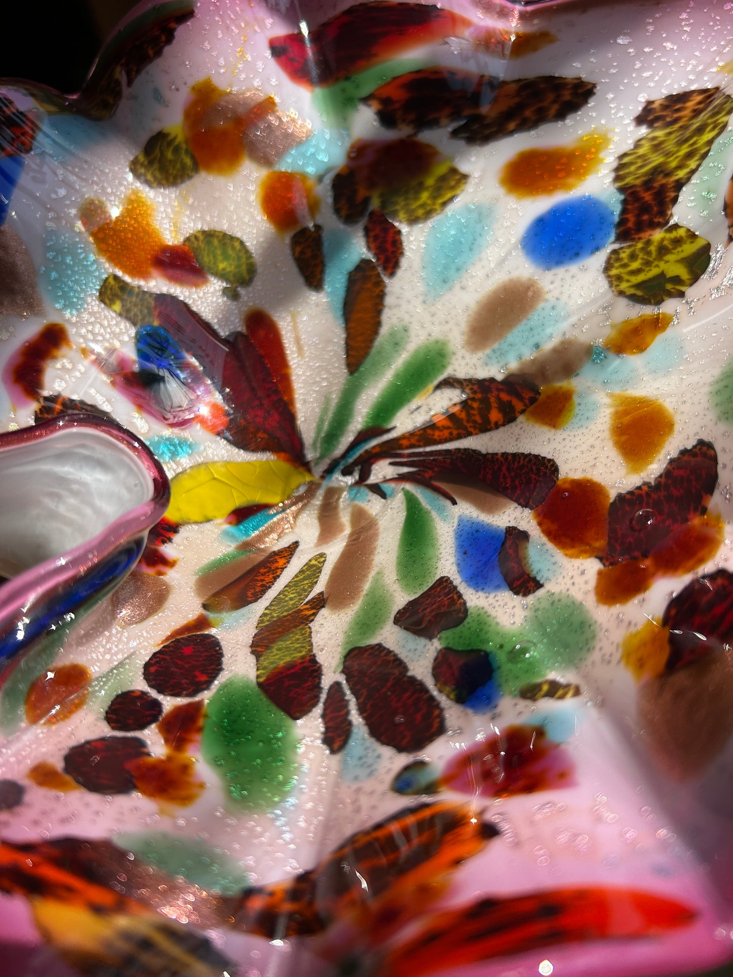 Murano-Style Confetti Art Glass Leaf Bowl