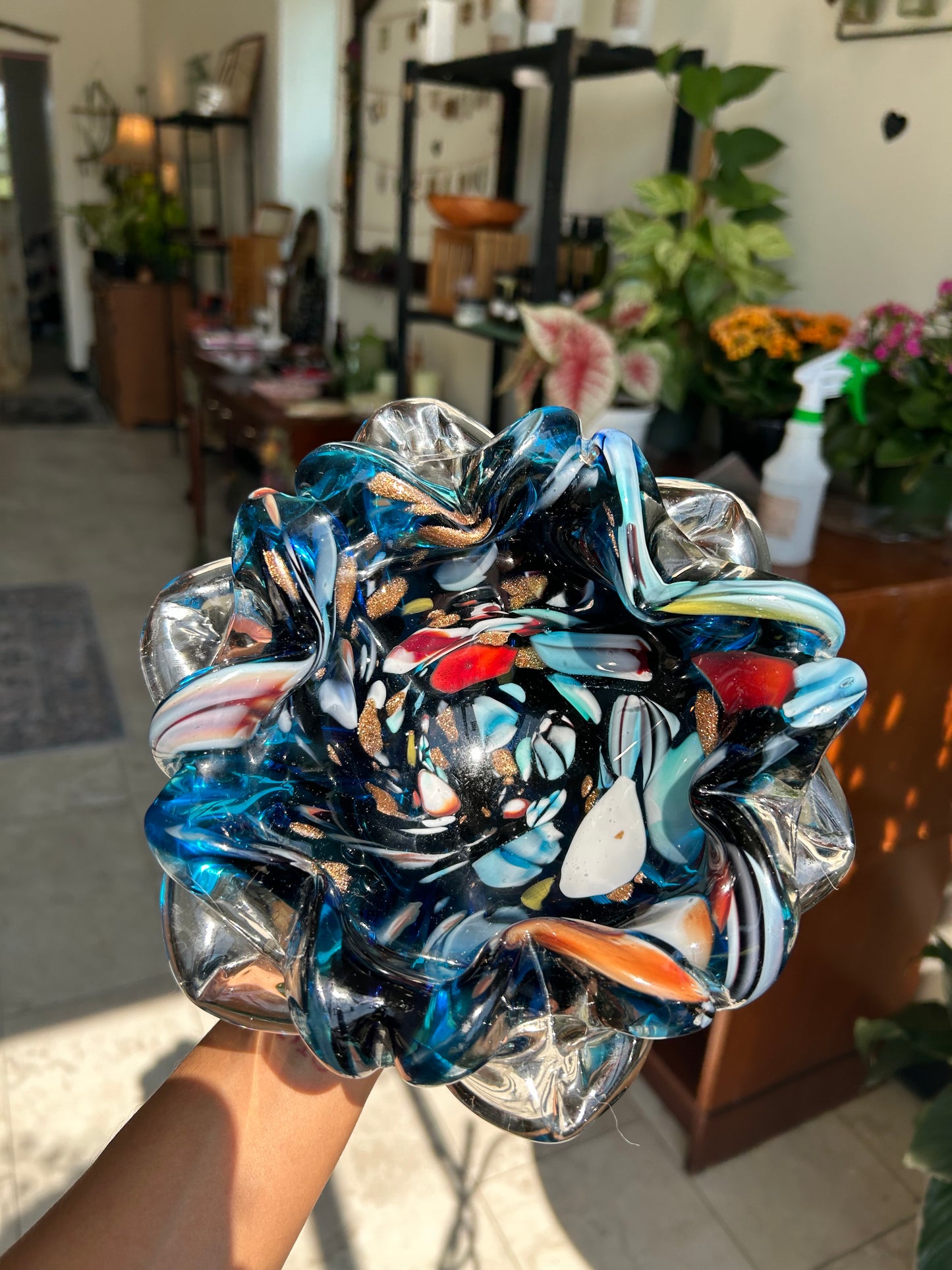 Murano-Style Aventurine Art Glass Bowl
