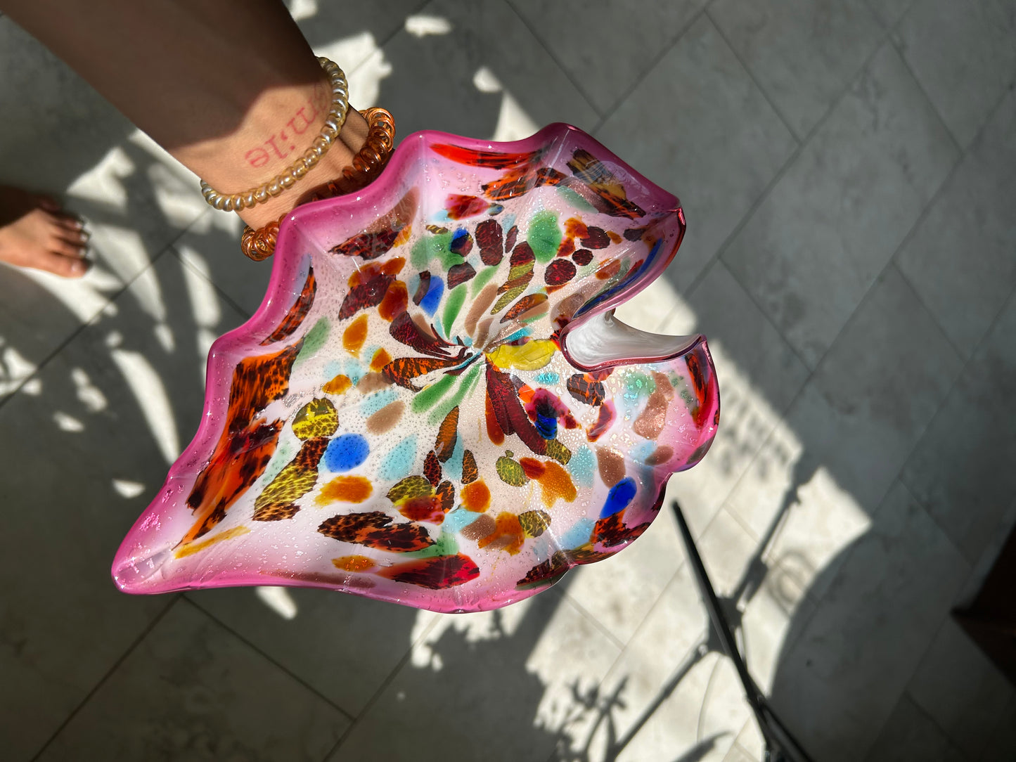 Murano-Style Confetti Art Glass Leaf Bowl