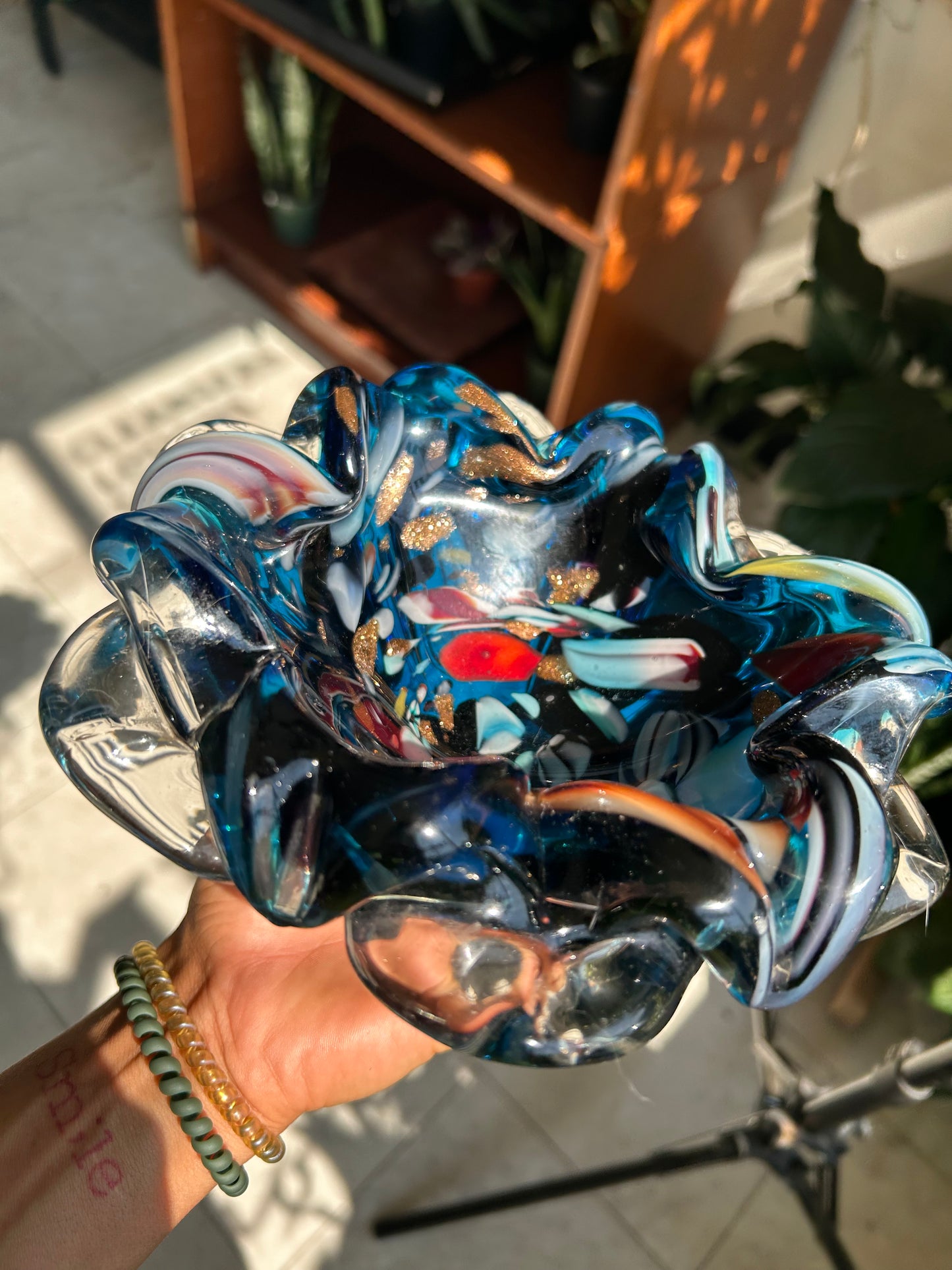 Murano-Style Aventurine Art Glass Bowl