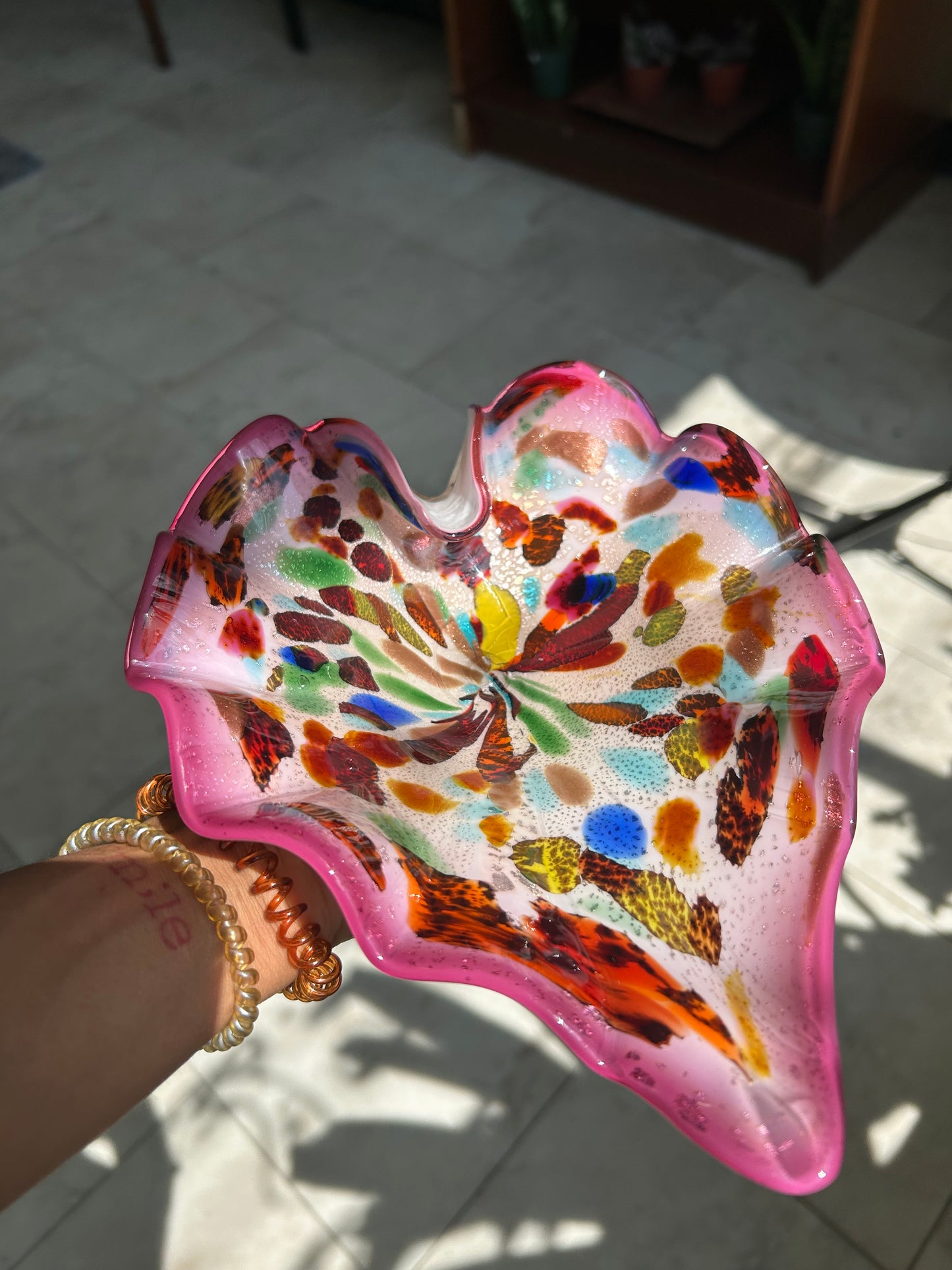 Murano-Style Confetti Art Glass Leaf Bowl
