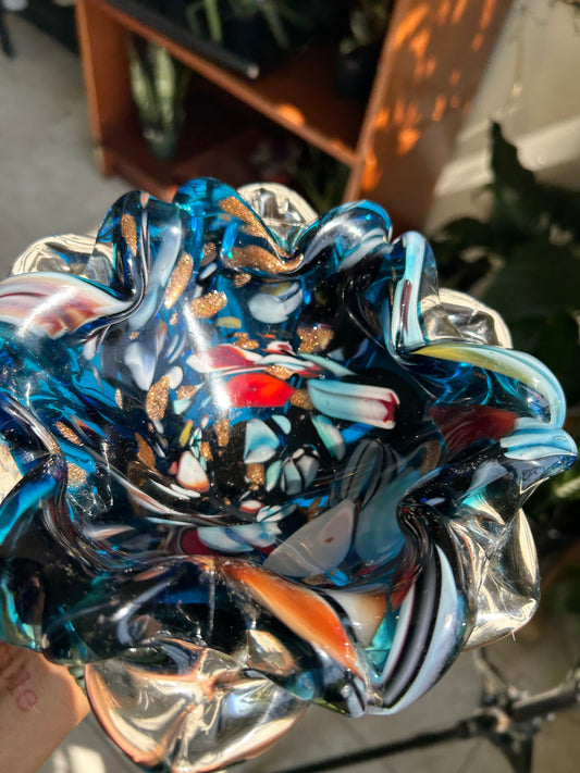Murano-Style Aventurine Art Glass Bowl
