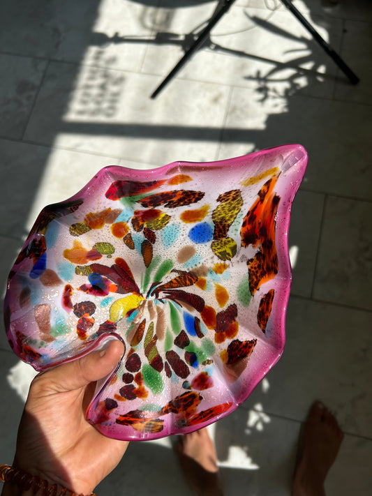 Murano-Style Confetti Art Glass Leaf Bowl